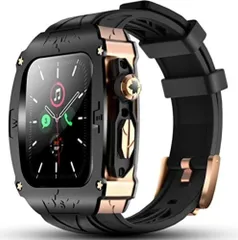 ★YiMingSun Apple Watch用メタルケース Apple Watchシリーズ9 8 7 45mm用 メンズ 頑丈なケース バンパー 頑丈なメタルカバー バンド付き iWatch 6 5 4 SE 44mm用 (ローズゴールド)