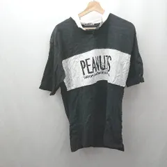 ◇ ⊂ PEANUTS ロゴプリント　スヌーピー　カジュアル　キュート 半袖 Tシャツ サイズLL ブラック系 メンズ E  【1505290014809】