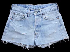 80s USA製 Levi'sリーバイス 501 赤耳 カットオフ デニム ショートパンツ ボロ W30★ショーツ ホットパンツ ビンテージ ジーンズ