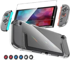【在庫処分】Switch2 保護キット ドック対応【改良モデル 】Switch 2 クリアケース+ガラスフィルム+スティックキャップ Switch 2 保護カバー 分体式設計 TPU+PC材質 着脱簡単 黄ばみなし 軽量 全面保護 耐衝撃 傷防止 高透