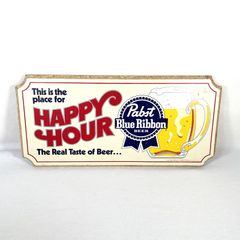 80s Pabst Blue Ribbon Wooden Sign　パブストブルーリボン　看板　木製　ウッドサイン　80年代　ヴィンテージ　アンティーク　アメトイ