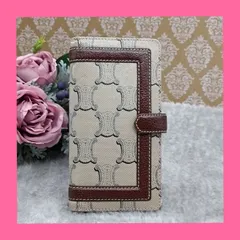 《 CELINE 》　セリーヌ　長財布　マカダム　ロングウォレット　トリオンフ総柄　PVC　オールドセリーヌ　レザー　ベージュ系　ダークブラウン　送料無料・匿名配送・最短即日発送いたします！　411