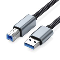 新品 プリンターケーブル (5m グレー) Suptopwxm USB2.0ケーブル タイプAオス - タイプBオス 高耐久ナイロン編み 480Mbps高速データ転送 Canon、エプソン、ブラザー などのプリンター Fax 複合機 スキャナーに対応