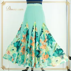 【社交ダンス衣装】グリーン系 スカート 花柄 緑 白 チュール 鮮やか レッスン 練習用 上品 かわいい ゴム オレンジ系 ホワイト系 鮮やか 花柄 スカート ダンス用 夏素材 ゴムウエスト おしゃれ 踊る時 用途広い 軽やか 爽やか コーディネート