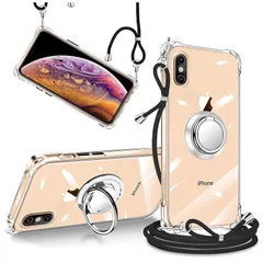 iPhone X ケース iPhone XS ケース クリア 透明 リング付き ショルダー 調節可能 肩がけ 首掛け 紐付き 斜めがけ スマホケース アイフォンx/xs ケース シリコン TPU ストラップホール付き 耐衝撃 傷防止 全面保護 カバー (i 0