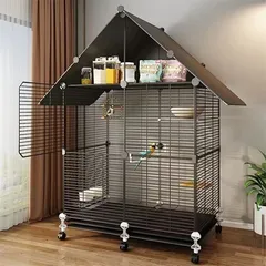 鳥かご 大型 鳥ケージ 大きい バードゲージ 鳥小屋 鳥籠 屋内/屋外 インコ オウムケージ オカメ セキセイ 文鳥 キャスタ-付き 簡単に移動できる お手入れ簡単 サイズ 2層(74*37*114cのサムネイル