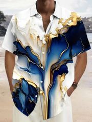 マーブル柄  半袖シャツ アロハシャツ 240 白×青 柄シャツ ストリート ダンス HIPHOP B系 ヤクザ ヤンキー オラオラ系 悪羅悪羅 ホスト 服 メンズ ファッション