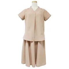 BLUE LABEL CRESTBRIDGE ブルーレーベル クレストブリッジ ピンクベージュ サイズ:34(XS) Vネック 半袖 プルオーバー ブラウス ミディ フレア スカート セットアップ ノーカラー タック ギャザー ひざ丈 【レディース】のサムネイル