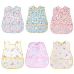 新品 [スリーマッシュルーム] 食事用エプロン ベビー 子供 スーパー ビブ ソフトスタイ - 防水よだれかけ 赤ちゃん 離乳食エプロン 袖なし ポケット付き 防水 軽量 名前入 保育園用 セット女の子 男の子