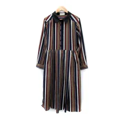 アールピーエス r.p.s シャツワンピース ロング丈 長袖 ストライプ柄 マルチカラー M ボルドー 紺 白 /SY6