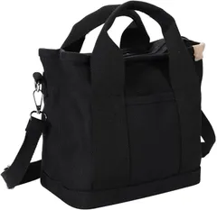Byease ミニトートバッグ 帆布 ショルダーバッグ ランチバッグ 弁当バッグ 2way キャンバス 3つ仕切り 大容量 軽量 肩掛け 斜め掛け 手持ち 手提げ 自立 小さめ レディース メンズ ファスナー付き ラック 小物収納(ブラック)