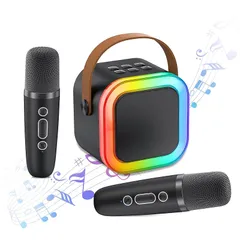 HolyCrab カラオケセット Bluetoothマイク 2本 Mini カラオケセット家庭用 カラオケマイク マイク カラオケ カラオケ スピーカー 家庭用 PAセット ワイヤレス マイク karaoke 無線マイク カラーLEDライト Android 1