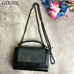 ✨美品✨DISEL ディーゼル  ショルダーバッグ トートバッグ  ストライプ ボーダー  シルバーチェーンロゴ型押し  デニム レザー レディース ブラック 黒色 ブラック 黒色 ブルー 青色