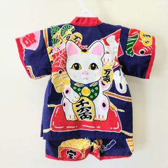 お子様用甚平　招き猫柄　90c用　紺　Children's Summer Festival Jinbei