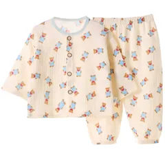 100 Regular_クマ柄 [Ｆｕｔｕｐｅ] ベビー パジャマ 前開き 長袖 薄手 綿ガーゼ 春夏秋 女の子 男の子 ルームウェア セットアップ 赤ちゃん 保育園 部屋着 寝間着 80 90 100 110 120 (クマ柄, 100)