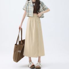 ガウチョ スカート ラップパンツ ウエストゴム ミモレ丈 春夏 レディース 韓国ファッション 無地 さらさら 楽ちん 体型カバー シンプル かわいい