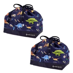 COLORFUL CANDY STYLE 巾着 中 マチ有りお弁当袋(ネームタグ付き) 撥水ノーアイロン 発見！探検！恐竜大陸 2枚セット 男の子 かっこいい 子供用 キッズ 巾着 巾着袋 お弁当袋 ランチ ランチ袋 幼稚園 お弁当 袋 おしゃれ ポーチ 