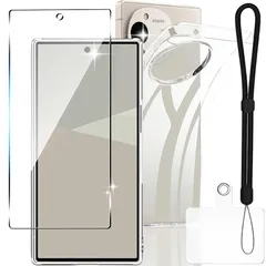 【1枚ガラスフィルム+1個ケース】対応 Aquos R10/R9/SH-51E/SH-51F フィルム + アクオス R10//SH-51F ケースセット 日本製 9H硬度 強化ガラス 耐衝撃・指紋防止・撥油性・反射低減・飛散防止 TPU透明ケース 落下防 0
