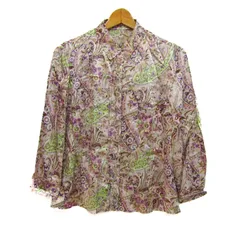 レリアン 長袖シャツ トップス ペイズリー柄 シルク 大きいサイズ 日本製 レディース 13サイズ グレー×黄緑×紫 Leilian 【中古】