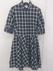 ◇ The Virgnia ザ ヴァージニア チェック 半袖 膝下丈 ワンピース ホワイト ネイビー レディース  【中古】 【1204230001250】
