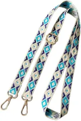 miagolale 刺繍リボン ショルダーストラップ スマホ サコッシュ ショルダーベルト 肩ひも かわいい 幾何学模様(ベージュ＋ブルー)