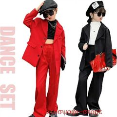 新品 キッズ ダンス 衣装 赤 黒 セットアップ 長袖 スーツ 韓国 子供服 ジャケット パンツ 女の子 スーツ レッド フォーマルスーツ ブレザー