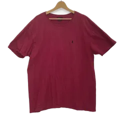 90's Polo by Ralph Lauren/90年代 ポロバイラルフローレン ポニー刺繡 バーガンディ 半袖 Tシャツ ワンポイント刺繡 オーバーサイズ ビックシルエット バングラディシュ製 メンズ L レッド