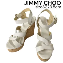 美品 ジミーチュウ JIMMY CHOO ウェッジソールサンダル クロスストラップ 白 37、23.5cm レディース 5D841