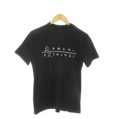 アルマーニエクスチェンジ A/X ARMANI EXCHANGE Tシャツ カットソー ラウンドネック 半袖 ストレッチ ロゴ プリント XS 黒 ブラック /MN9 ■GY19