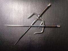 武具　サイ　48CM　2本セット　釵　琉球古武術　鉄製　古武道具　サイ　十手　刀剣美術