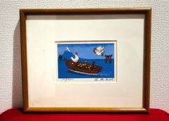 【na-00053】斎藤吾朗　鶏　にわとり　リトグラフ　シルクスクリーン　版画　直筆サイン　絵画　愛知県