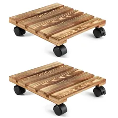 ★鉢植えスタンド 木製花台 キャスター付き正方形  フラワースタンド 鉢置きスタンド 植木鉢 プランタースタンド  30cm 2点セット