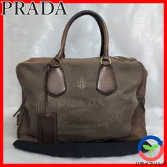 PRADA キャンバス レザー ボストンバッグ A4収納可能 ハンドバッグ ロゴジャガード ロゴ刺繍 カーフ 南京錠 カデナ 茶色 brown メンズ レディース ユニセックス ビンテージ ヴィンテージ 旅行 トラベル ビジネス カジュアル クロシェット