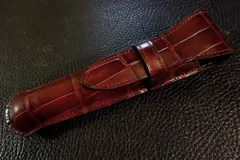 ◆フルレザーフラップド万年筆ケース◆高品質国産本牛革クロコ型押しキップレザー 立体成形 ブルゴーニュ 日本製 1本挿し 太軸対応 ペンケース