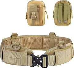 ANCL タクティカルベルト ポーチ付 サバゲー モールシステム 腰袋 作業用(ベージュ,  FREE)