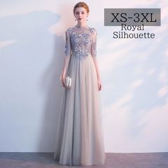 파티 드레스 이브닝 드레스 그레이 큰 사이즈 원피스 파티 소매 있어 결혼식 불려 XS SML XL LL 2XL XXL 3XL XXXL 호화 퍼포먼스 착취 사은회 롱 길이 심플 호화 퍼포먼스 투명감