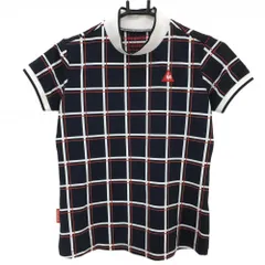 ★SALE価格★【超美品】ルコック 半袖ハイネックシャツ ネイビー×白 チェック  レディース S ゴルフウェア le coq sportif