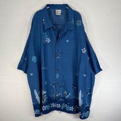 古着 ディズニー Disney 半袖シャツ アロハ レーヨン キャラクター 大きいサイズ XXL  ブルー 総柄 メンズ