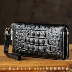 サメ 鮫革 内装レッド ラウンドファスナー 長財布 メンズ 黒 ブラック