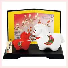 干支置物　開運　紅白の午親子（小）　◎2個目～大幅値引き対象商品　※オブジェ,開運,縁起物,伝統,和風,リーズナブル,レトロモダンお正月,迎春,品数豊富,うま,馬,飾り,新年,2026年,令和8年,陶器,可愛い,かわいい,白馬,レパートリー,個性的,定番