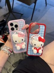 スマホケース　キティーちゃん　MagSafe対応　チェック　スマホスタンド付き　iPhone対応　アイフォンケース　iPhone16pro/16promax/15/14/13　可愛いケース　海外限定　新品未使用　2カラー選択可能