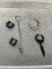 ピアス まとめ売り 5点セット ロングチェーン ブラックピアス ツイストリング 韓国ファッション フェザースティック リングピアス ステンレス 定番 アウトレット 訳アリ 人気アクセサリー 特価