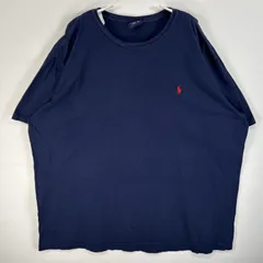 古着 90's/90年代 ポロバイラルフローレン Polo by Ralph Lauren 半袖Tシャツ ロゴ 刺繍 大きいサイズ クルーネック XXL  ネイビー 無地 メンズ