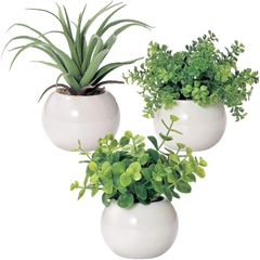 【特価セール】造花 インテリアグリーン 観葉植物 ユーカリ、エアプランツ、ファンシェイプ ミニ グリーン 3点セット