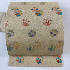 [美品] 名古屋帯　正絹　お太鼓柄　クリーム色　訪問着　付け下げ　無地　略礼装 3,001円～8,000円