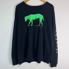 グラフィックt ストリートロンT 長袖Tシャツ メンズ ブラック アニマルプリント バックプリント 古着 XLサイズ　アート系　アーチロゴ