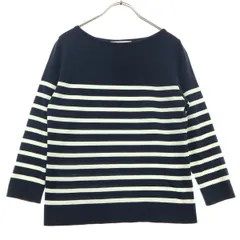 美品 nano universe ナノユニバース ボーダー柄 長袖 ラウンドネック カットソー 38 ネイビー系 ロンT レディース 古着