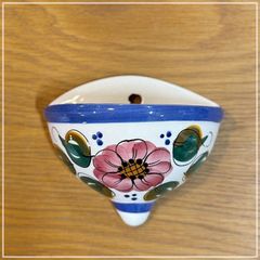スペイン 陶器 壁飾り 壁掛け 約14cm 小物入れ 花器 輸入雑貨 ハンドペイント 入れ物 収納 インテリア 鉢 ミニプランター オシャレ フラワー 貫入あり【RU1021-3】