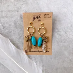 【SALE】フレームターコイズフェザーピアス［サージカルステンレス］※イヤリング変更可能