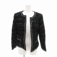 ルネ Rene ツイードジャケット ブルゾン ノーカラー 総柄 花 ラメ 36 S 黒 白 ブラック ホワイト /HO●のサムネイル